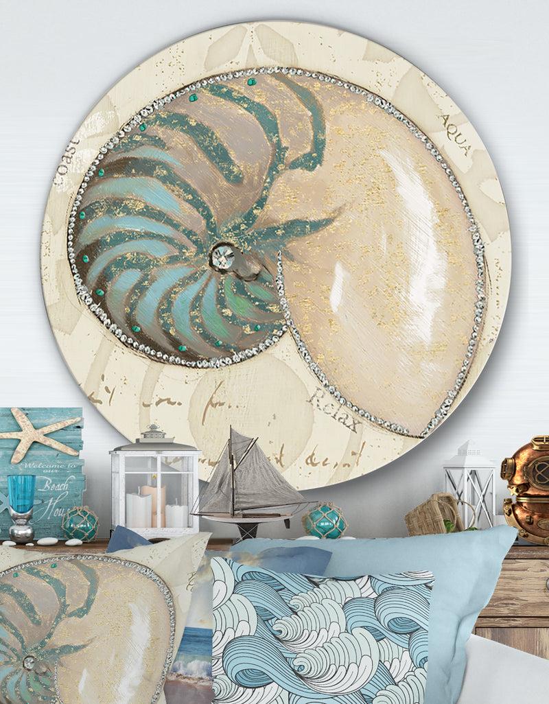 DesignQ Seastar and Blue Sea Shell I - Nautical & Coastal Metal Circle Wall Art