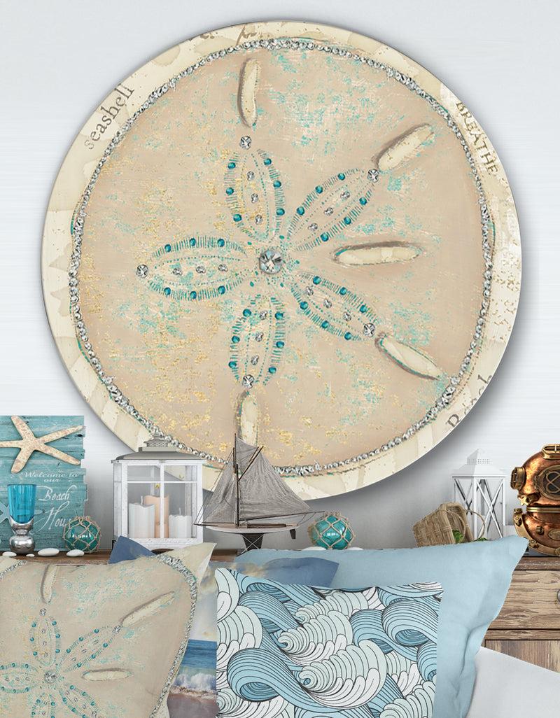 DesignQ Seastar and Blue Sea Shell II - Nautical & Coastal Metal Circle Wall Art