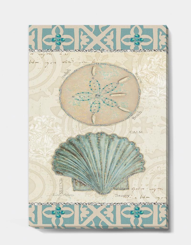 DesignQ Seastar And Blue Sea Shell II - Nautical & Coastal Premium Canvas Wall Art