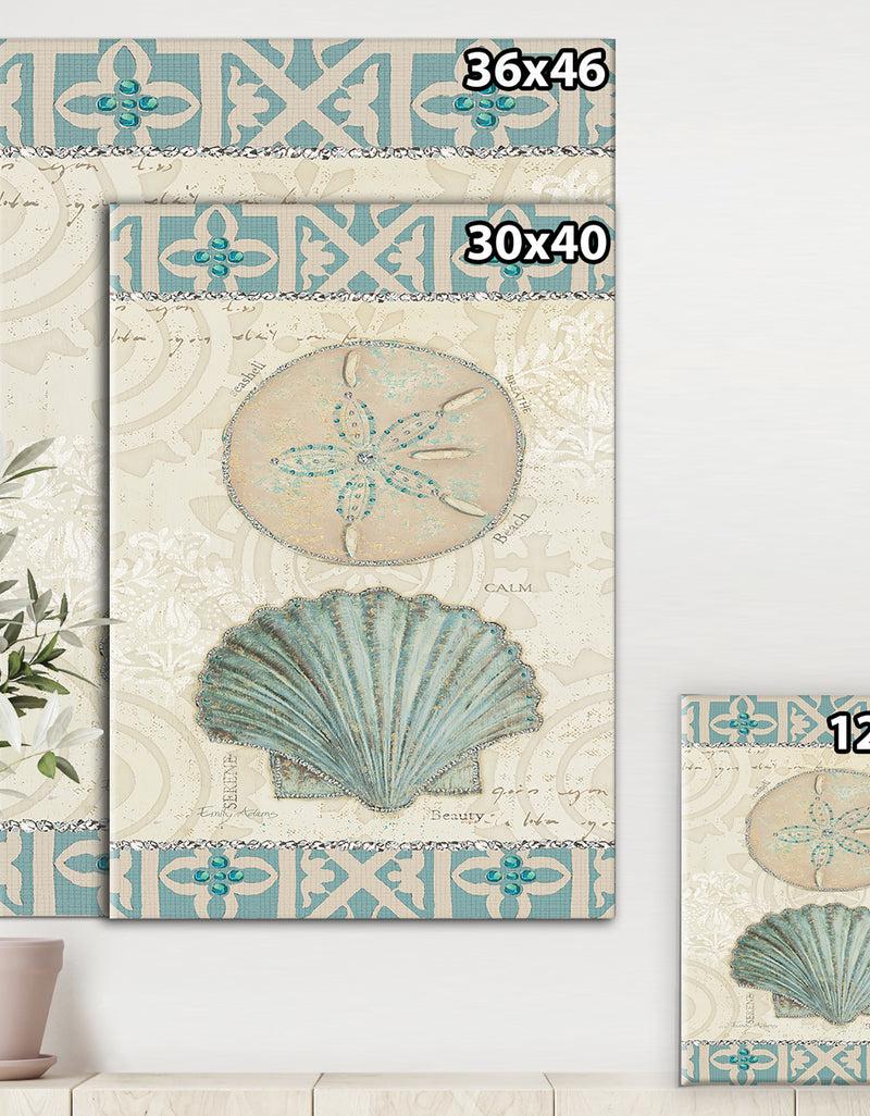 DesignQ Seastar And Blue Sea Shell II - Nautical & Coastal Premium Canvas Wall Art