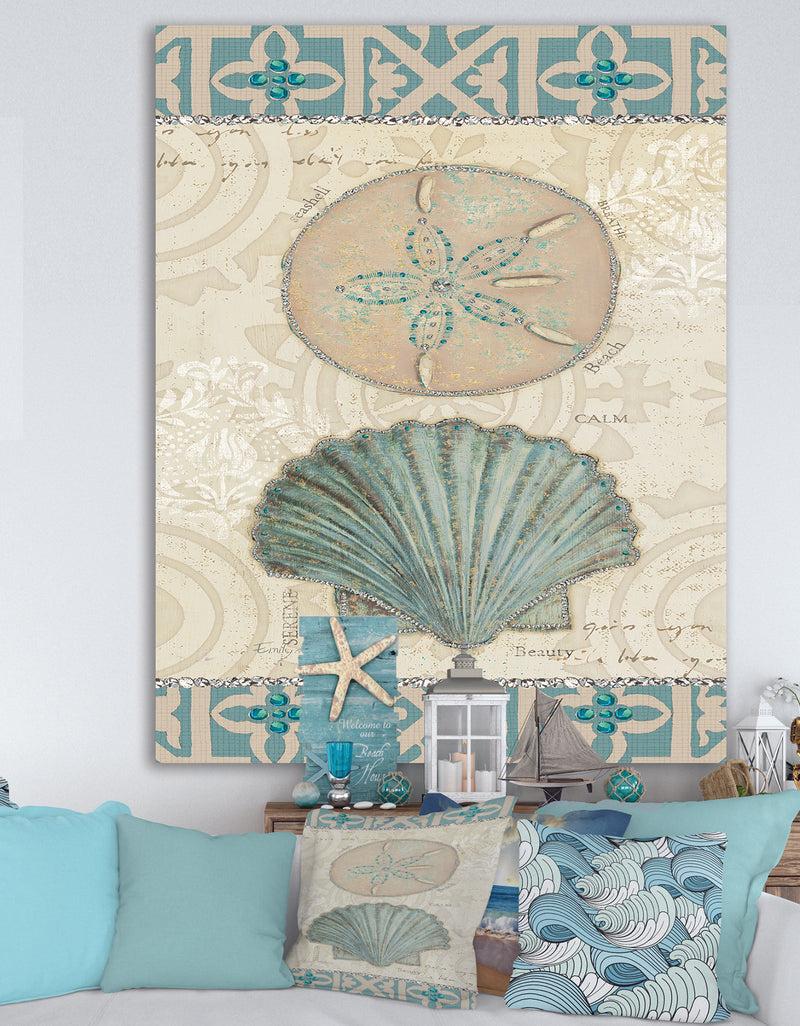 DesignQ Seastar and Blue Sea Shell II - Nautical & Coastal Premium Canvas Wall Art