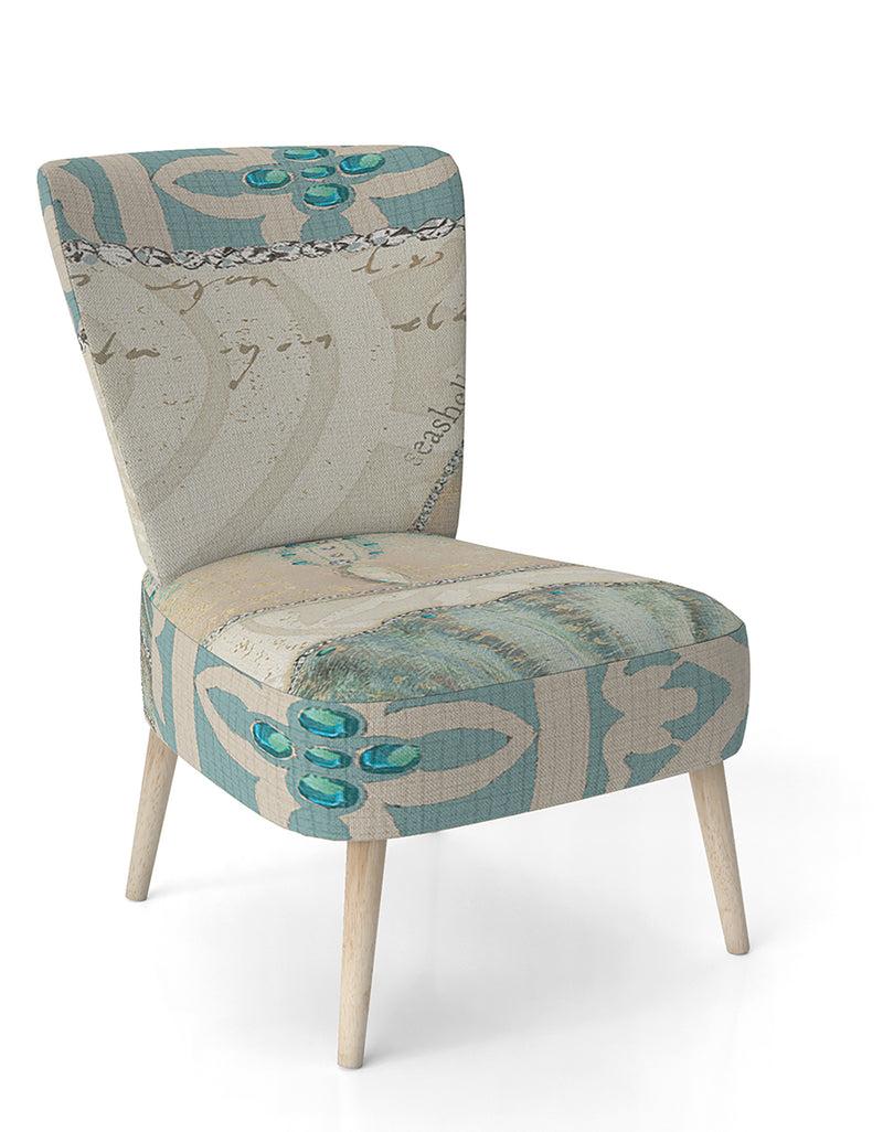 DesignQ Seastar And Blue Sea Shell II - Upholstered Nautical & Coastal Accent Chair