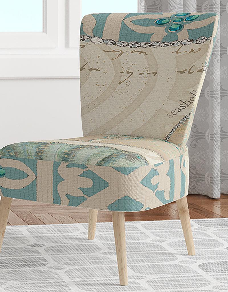 DesignQ Seastar And Blue Sea Shell II - Upholstered Nautical & Coastal Accent Chair