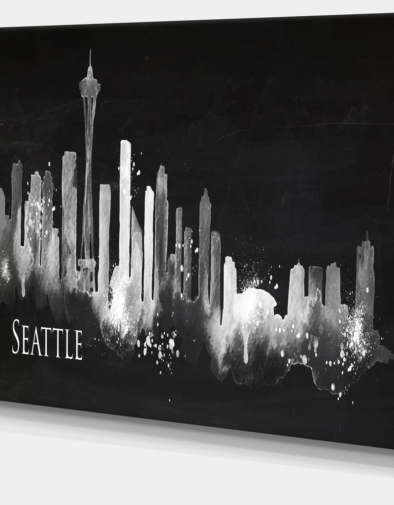 DesignQ Seattle Dark Silhouette - Cityscape Painting Canvas Print