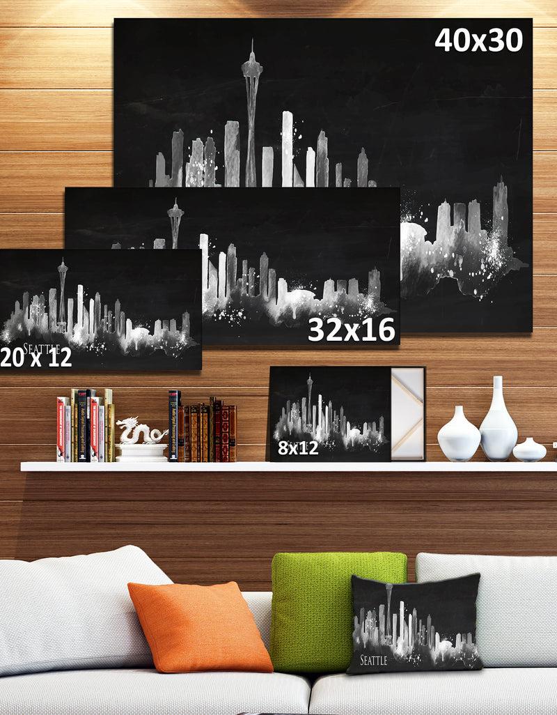 DesignQ Seattle Dark Silhouette - Cityscape Painting Canvas Print