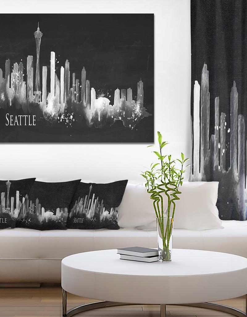 DesignQ Seattle Dark Silhouette - Cityscape Painting Canvas Print