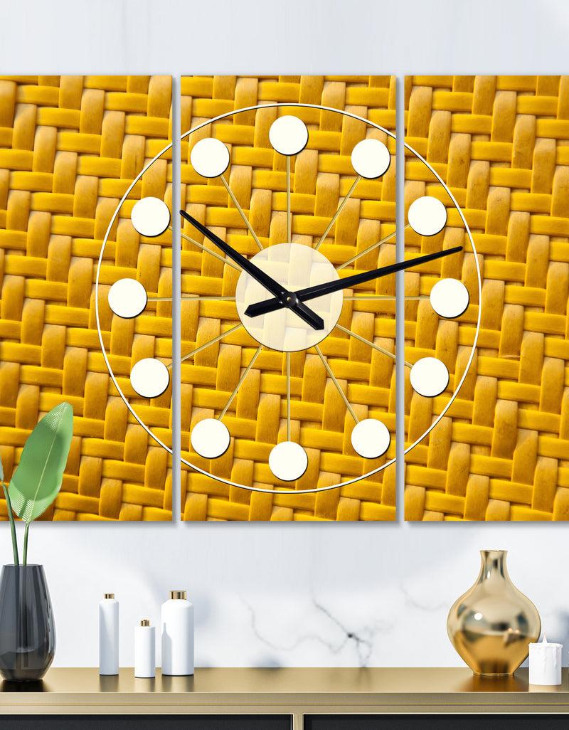 DesignQ Sedge texture background - Oversized Mid-Century wall clock - 3 Panels