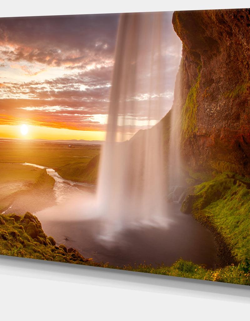 DesignQ Seljalandsfoss Waterfall At Sunset - Landscape Photography Canvas Print