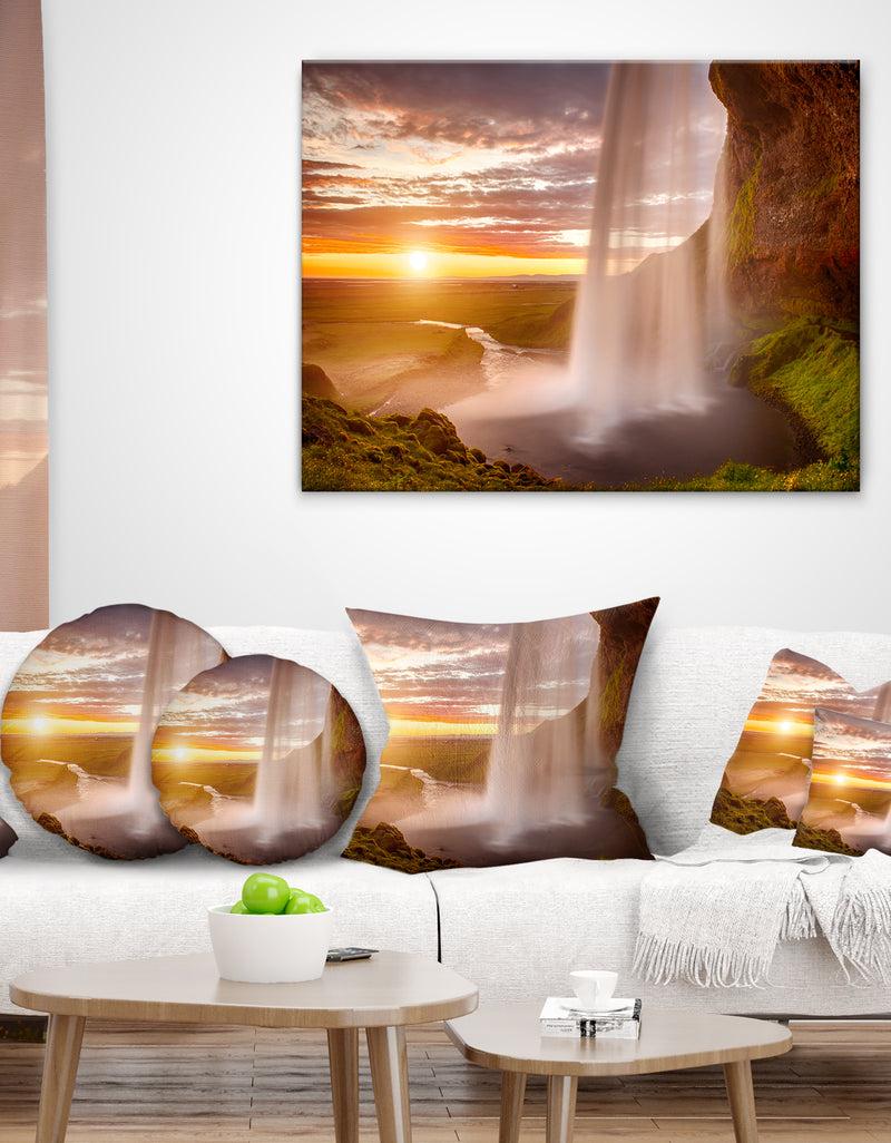 DesignQ Seljalandsfoss Waterfall At Sunset - Landscape Photography Canvas Print