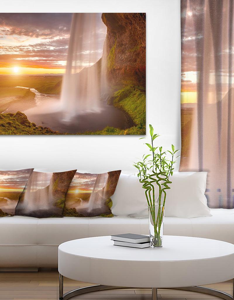 DesignQ Seljalandsfoss Waterfall at Sunset - Landscape Photography Canvas Print