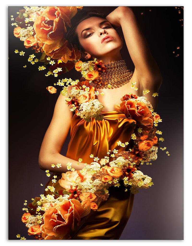 DesignQ Sensual Woman In Flower Robes - Portrait Digital Canvas Print