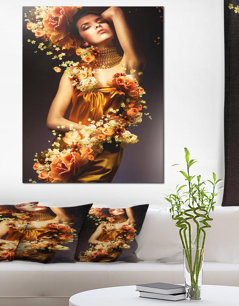 DesignQ Sensual Woman in Flower Robes - Portrait Digital Canvas Print