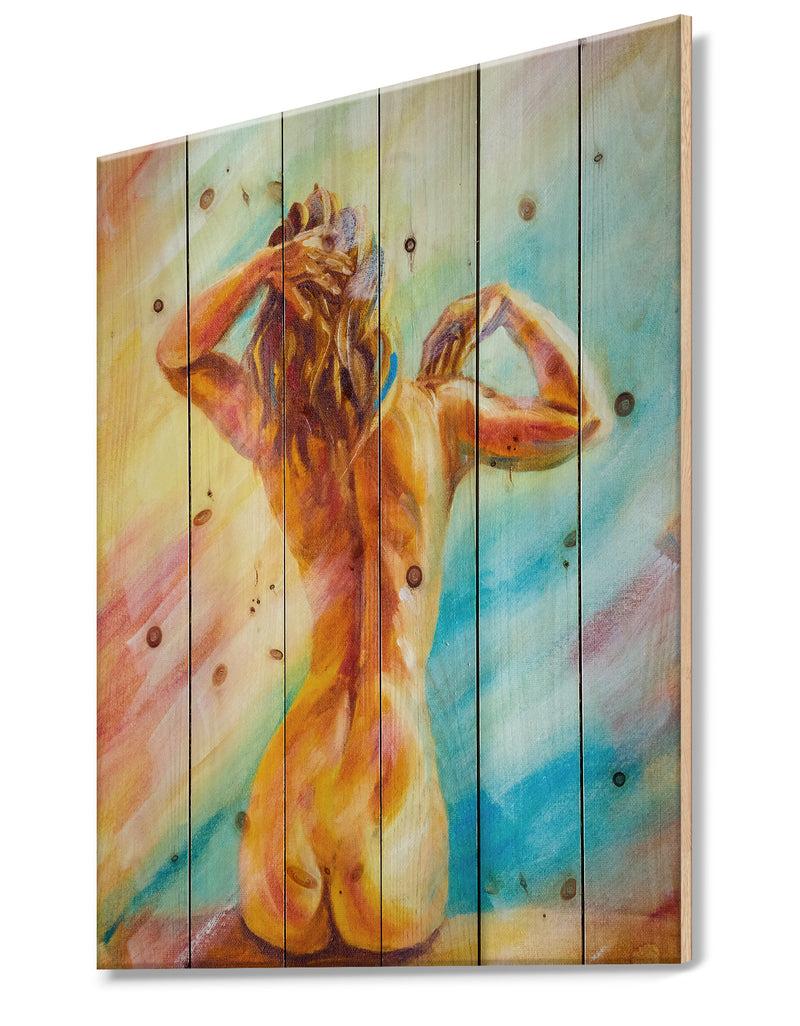 DesignQ Sensual Woman Sitting - Sensual Print On Natural Pine Wood