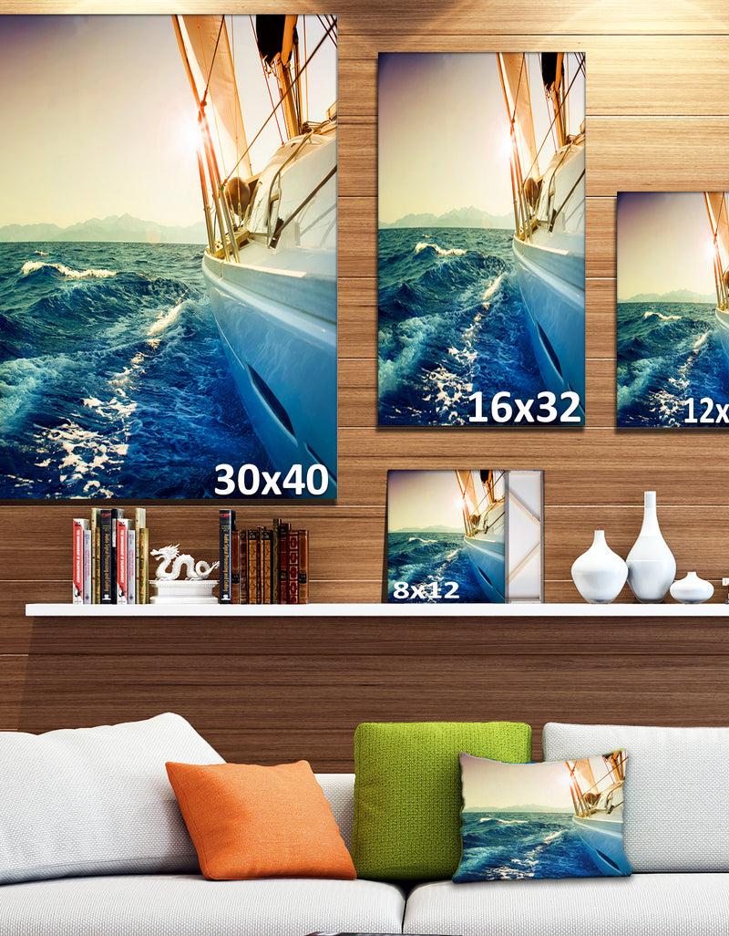 DesignQ Sepia-toned Yacht Sailing In Sea - Large Seashore Canvas Wall Art