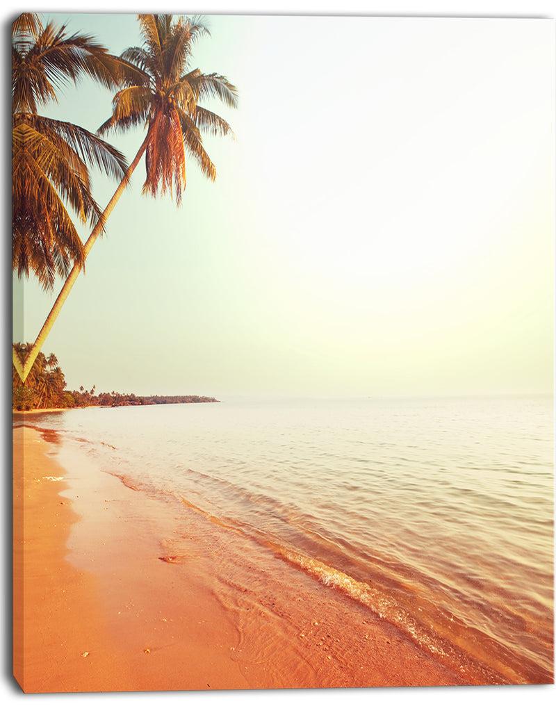 DesignQ Serene Beach With Huge Palm Trees - Beach Canvas Wall Art