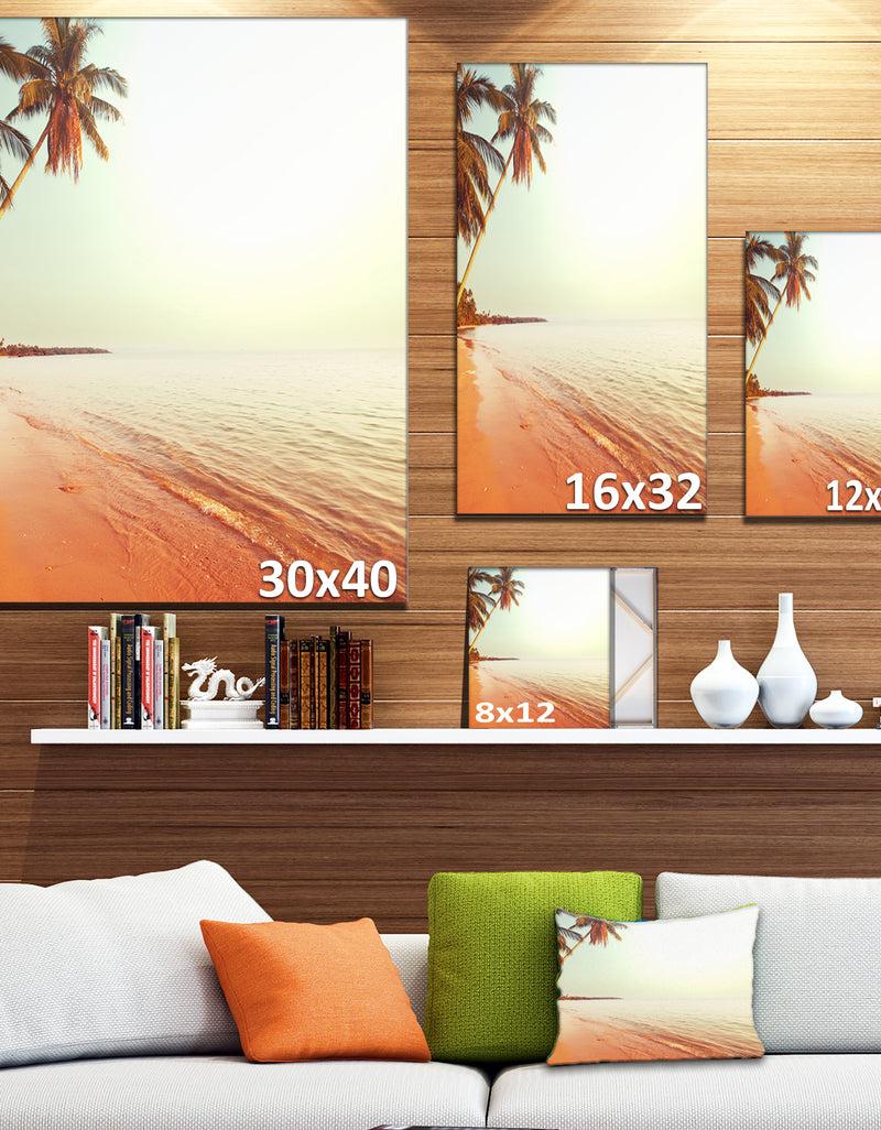 DesignQ Serene Beach With Huge Palm Trees - Beach Canvas Wall Art