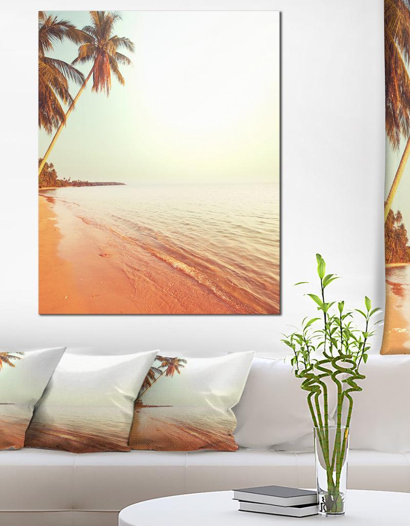 DesignQ Serene Beach with Huge Palm Trees - Beach Canvas Wall Art