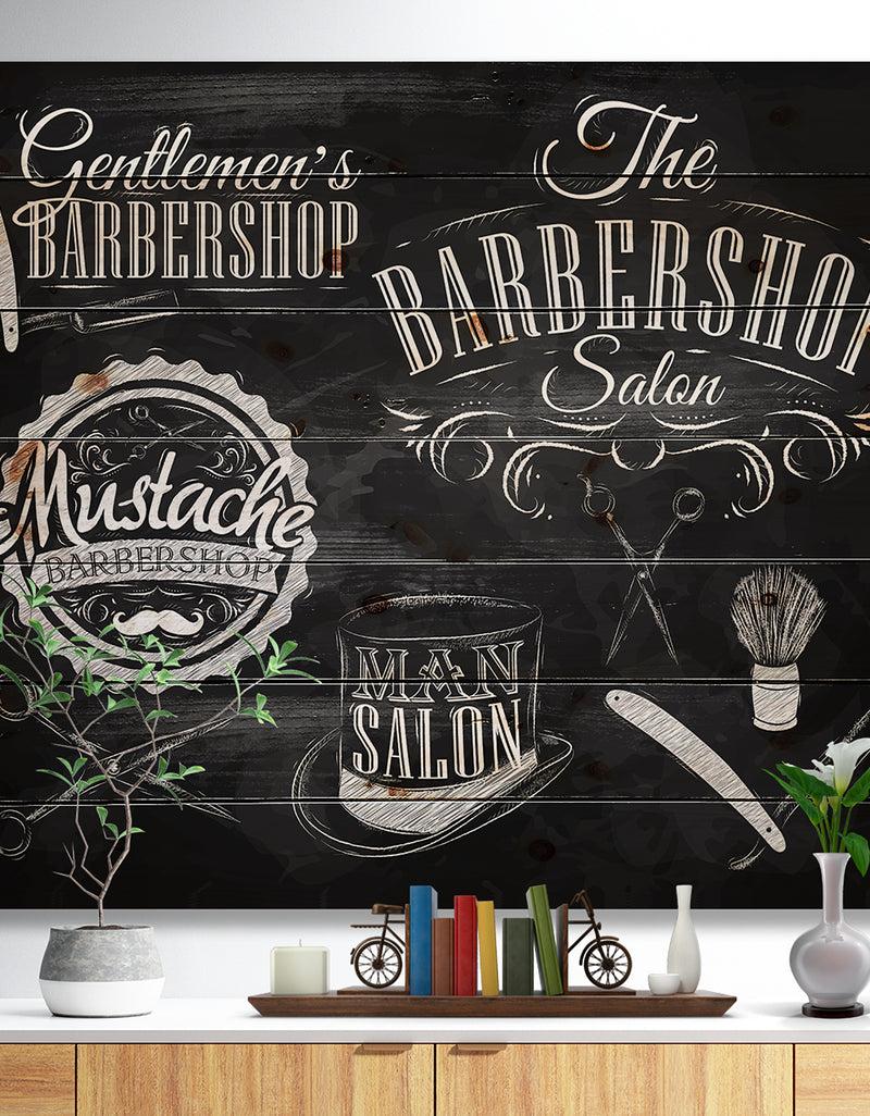DesignQ Set Barbershop - Abstract Print on Natural Pine Wood