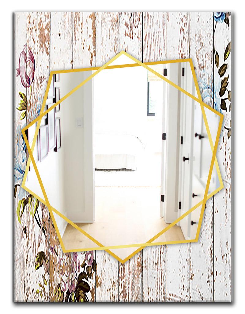 DesignQ Shabby Chic Rose - Farmhouse Mirror - Frameless Wall Mirror