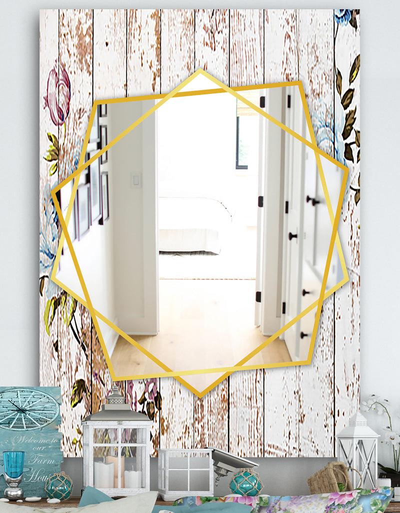 DesignQ Shabby Chic Rose - Farmhouse Mirror - Frameless Wall Mirror