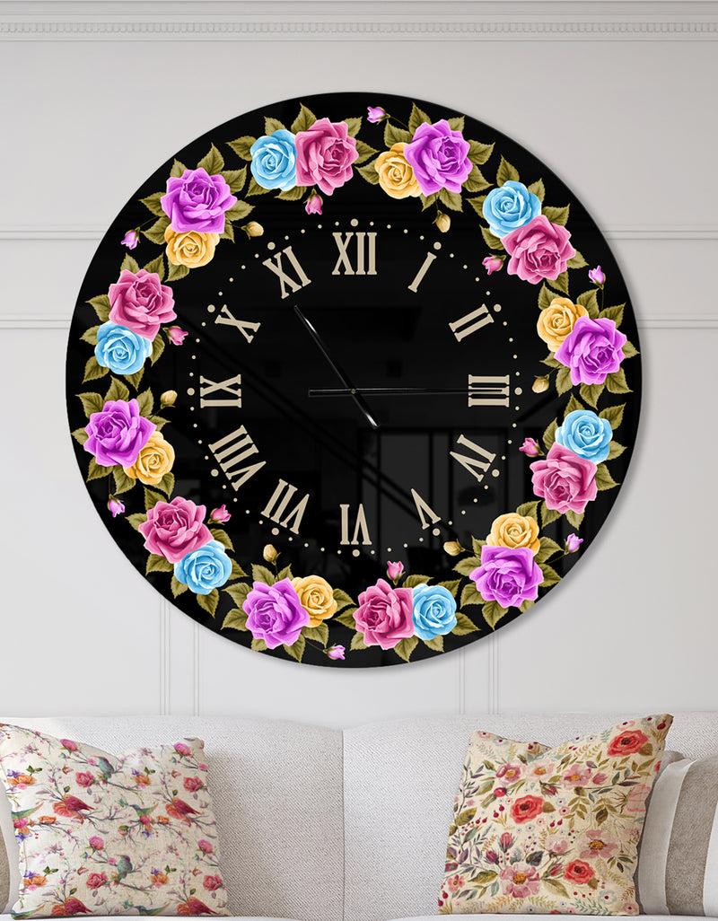 DesignQ Shabby Chic vintage Rose - Oversized Farmhouse Wall CLock