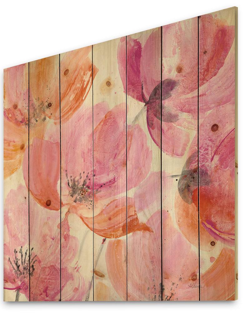 DesignQ Shabby Flower III - Shabby Chic Print On Natural Pine Wood