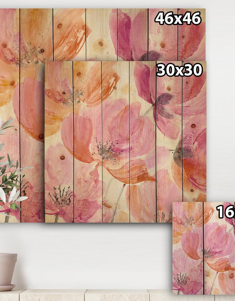 DesignQ Shabby Flower III - Shabby Chic Print On Natural Pine Wood