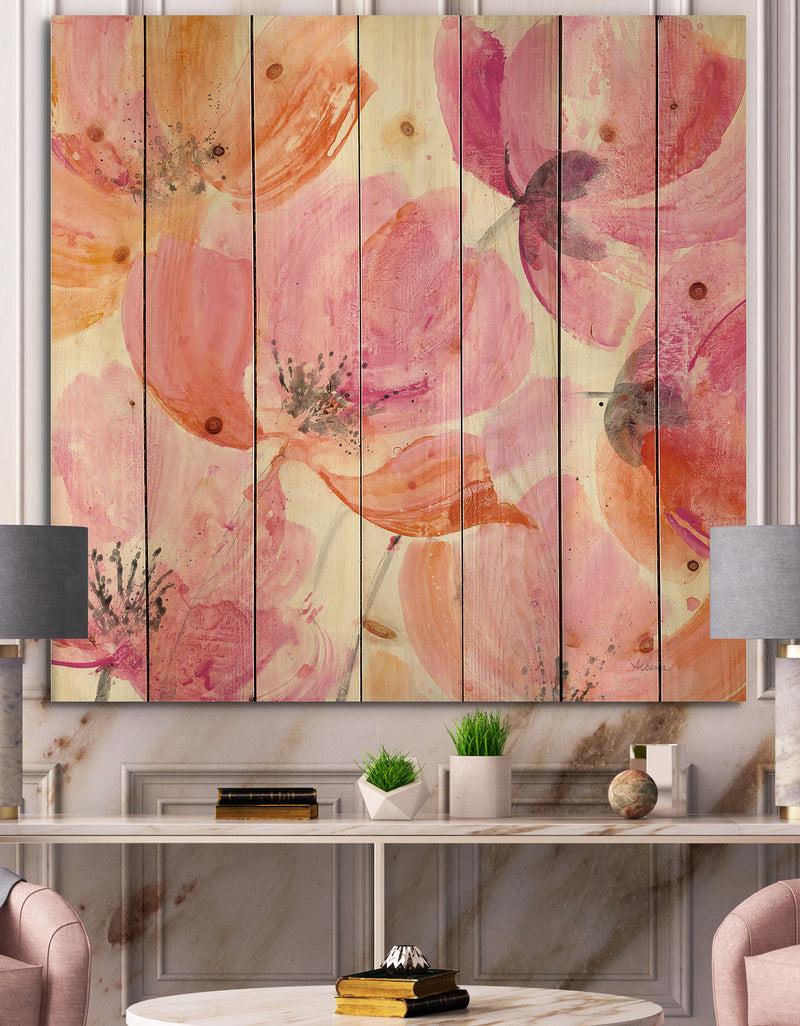 DesignQ Shabby Flower III - Shabby Chic Print on Natural Pine Wood