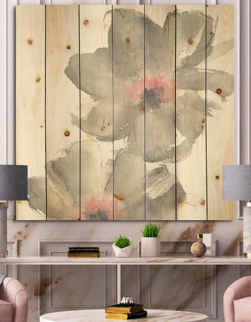 DesignQ Shabby Gray Blush Cosmo I - Shabby Chic Print on Natural Pine Wood