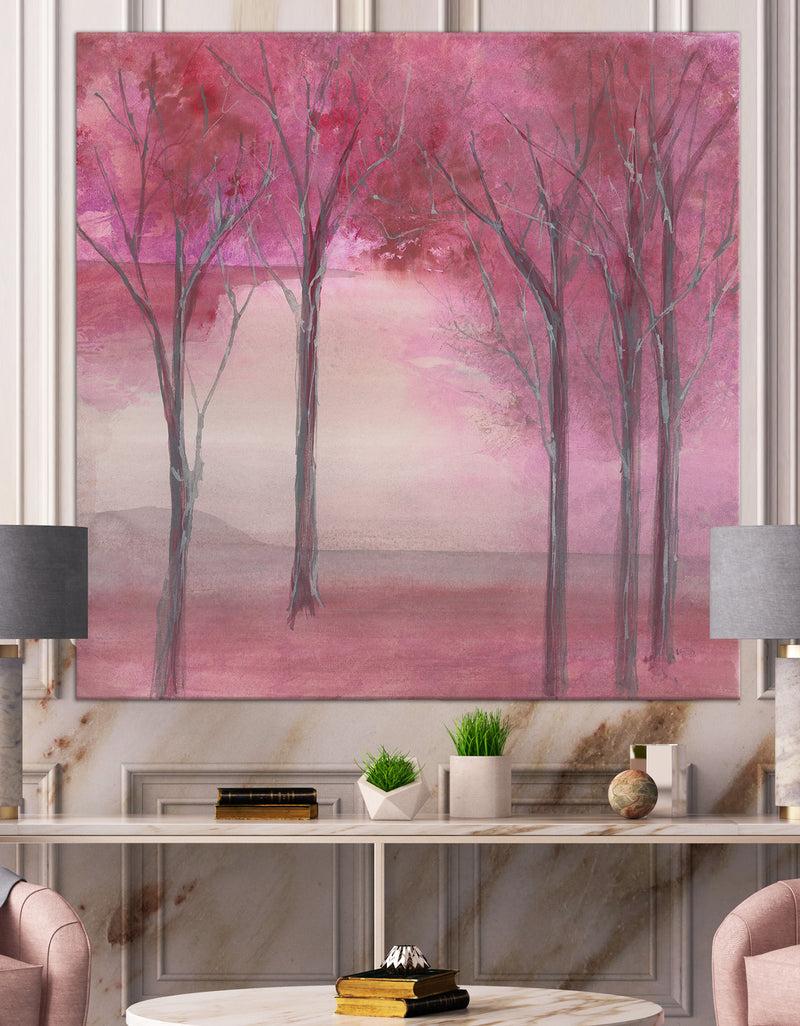 DesignQ Shabby Pink Under the Trees - Shabby Chic Premium Canvas Wall Art