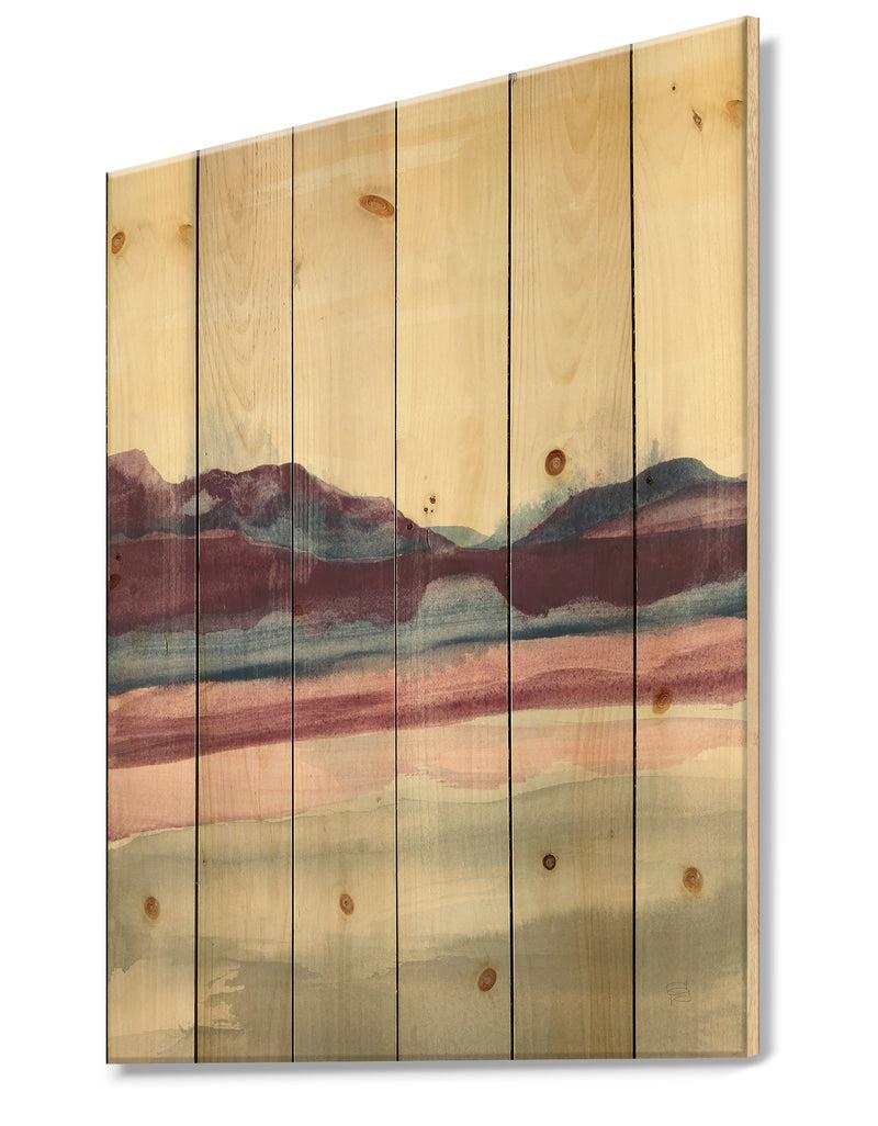 DesignQ Shabby Watercolor On Purple I - Shabby Chic Print On Natural Pine Wood