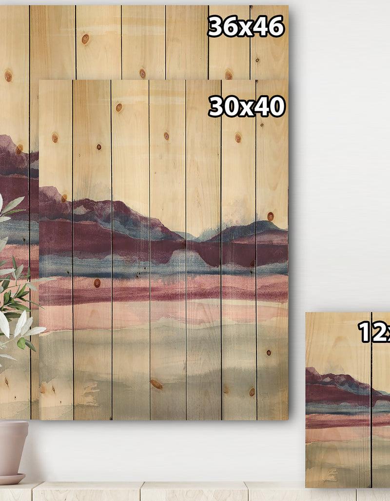 DesignQ Shabby Watercolor On Purple I - Shabby Chic Print On Natural Pine Wood