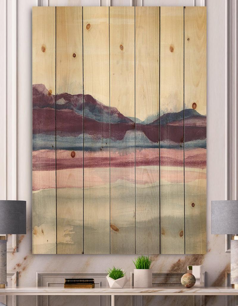 DesignQ Shabby Watercolor on Purple I - Shabby Chic Print on Natural Pine Wood