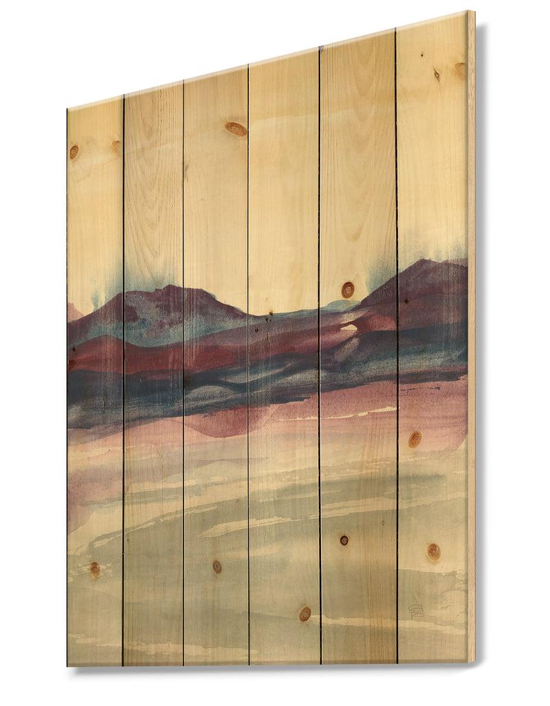 DesignQ Shabby Watercolor On Purple II - Shabby Chic Print On Natural Pine Wood