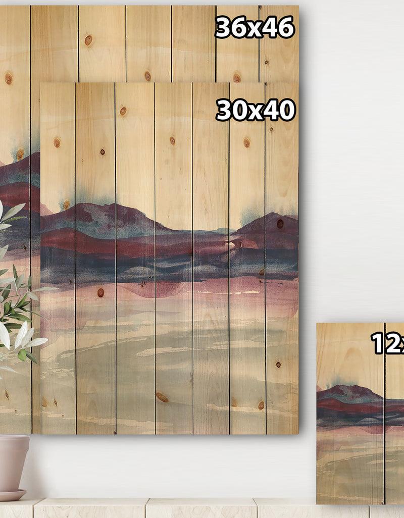 DesignQ Shabby Watercolor On Purple II - Shabby Chic Print On Natural Pine Wood