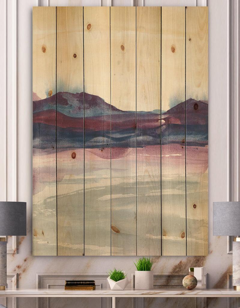 DesignQ Shabby Watercolor on Purple II - Shabby Chic Print on Natural Pine Wood