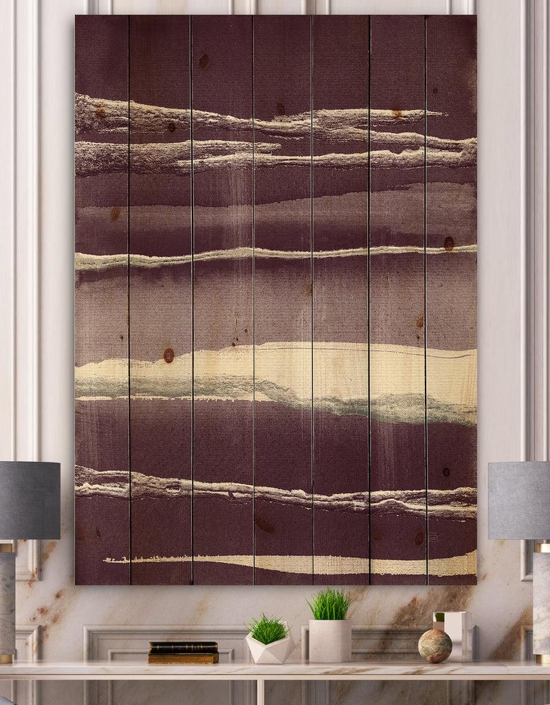 DesignQ Shabby Watercolor on Purple IV - Shabby Chic Print on Natural Pine Wood