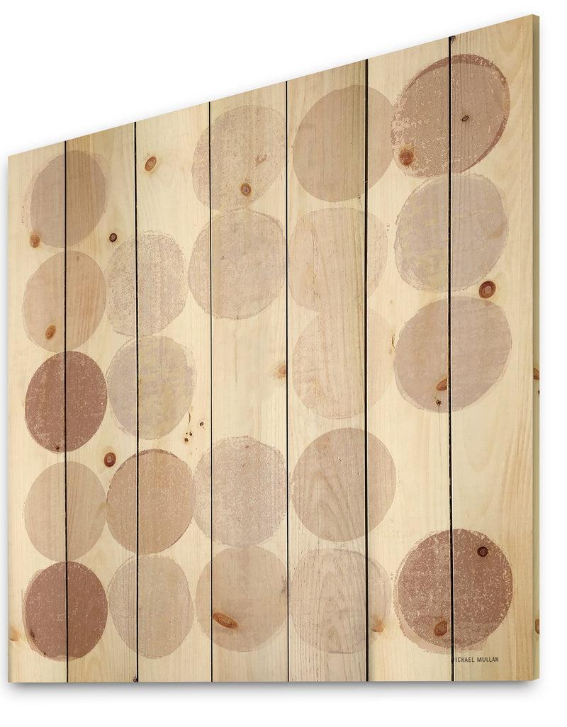 DesignQ Shade Of Pink Geometric Dots II - Abstract Print On Natural Pine Wood