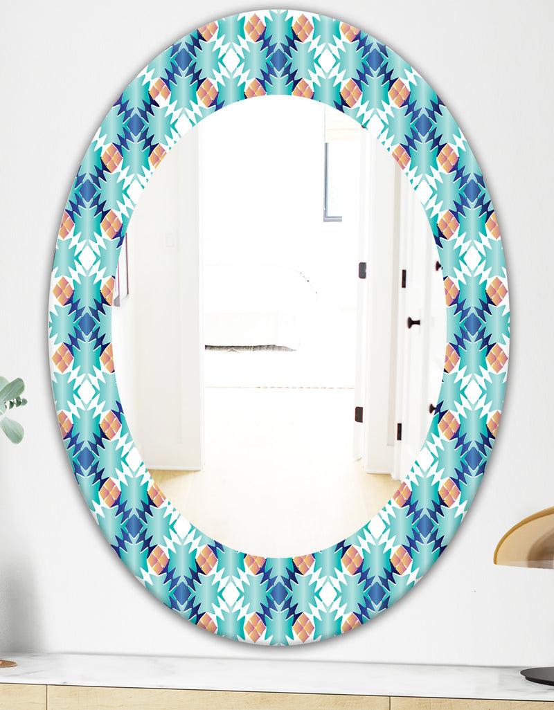DesignQ Shades Of Blue - Mid-Century Mirror - Oval Or Round Wall Mirror