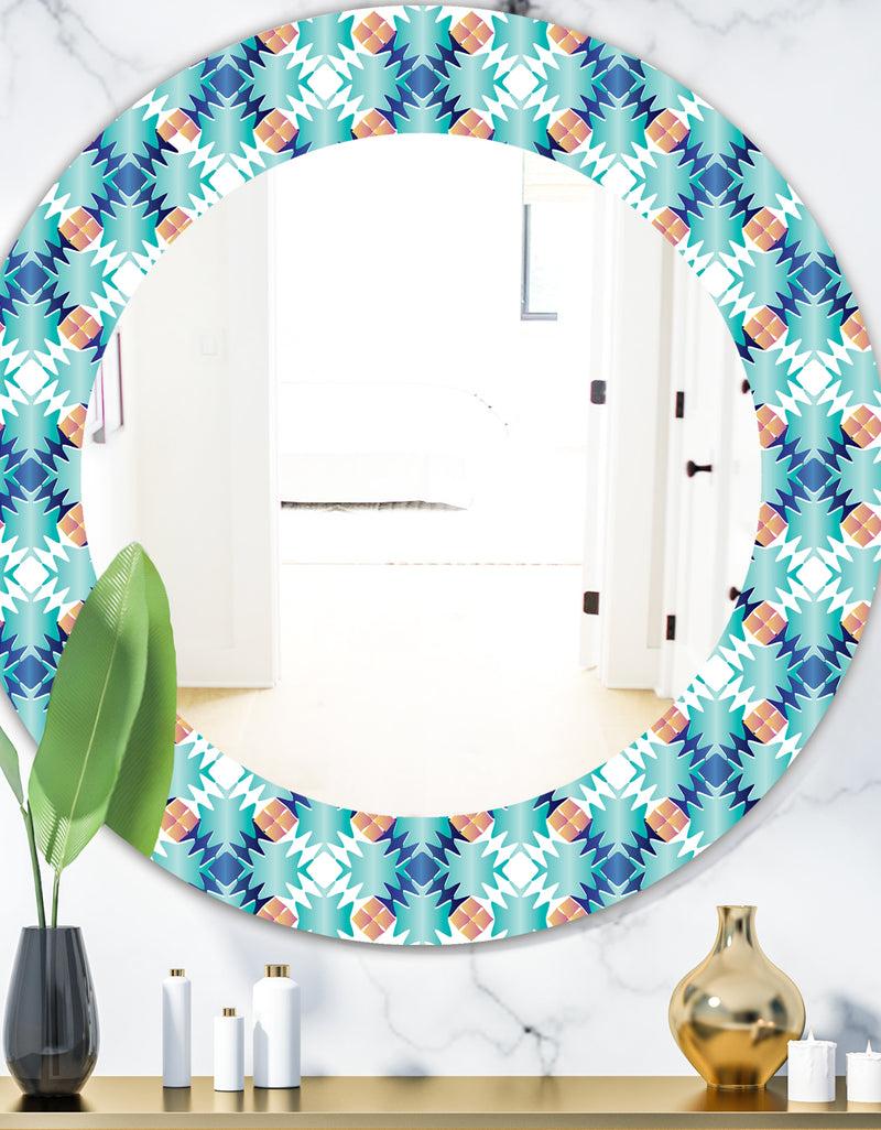 DesignQ Shades Of Blue - Mid-Century Mirror - Oval or Round Wall Mirror