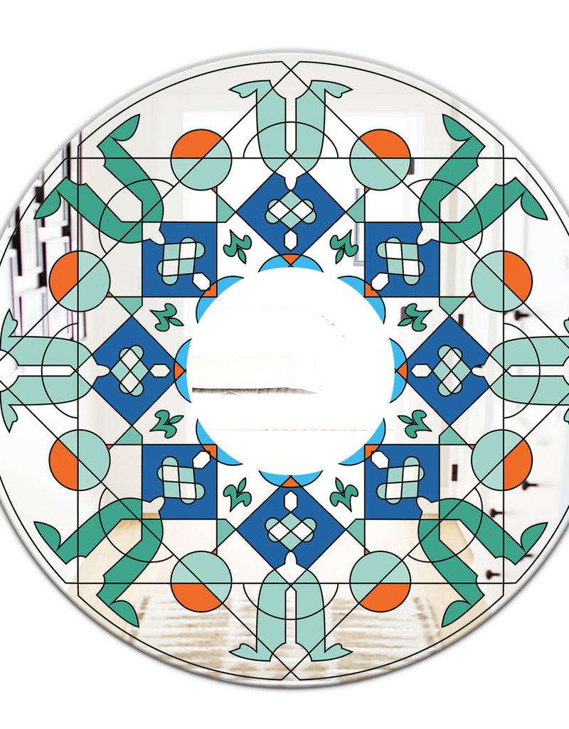 DesignQ Shades Of Green Glass Pattern - Mid-Century Mirror - Oval Or Round Wall Mirror