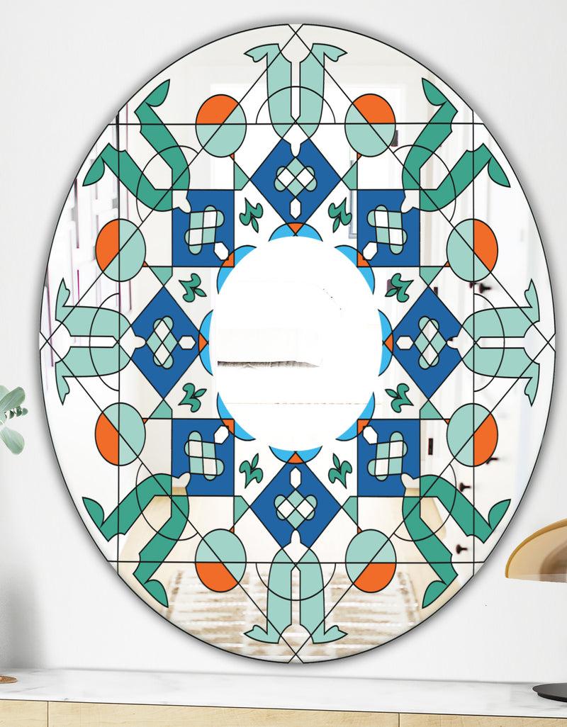 DesignQ Shades Of Green Glass Pattern - Mid-Century Mirror - Oval Or Round Wall Mirror