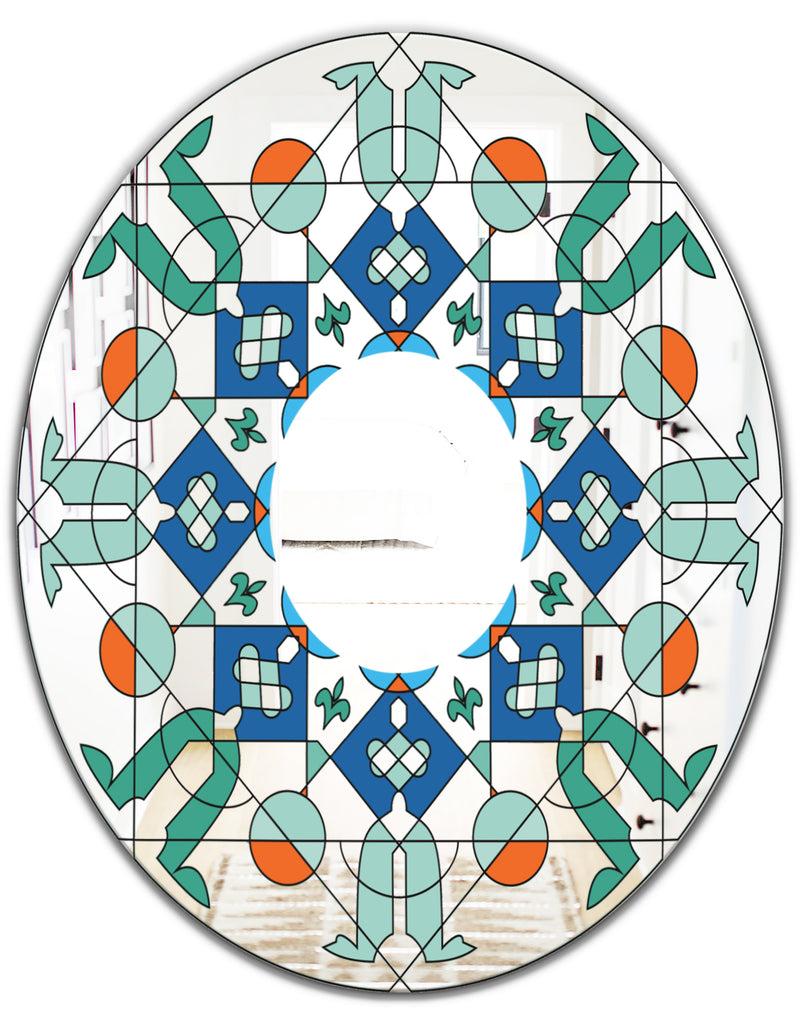 DesignQ Shades Of Green Glass Pattern - Mid-Century Mirror - Oval Or Round Wall Mirror