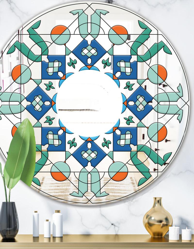 DesignQ Shades Of Green Glass Pattern - Mid-Century Mirror - Oval or Round Wall Mirror