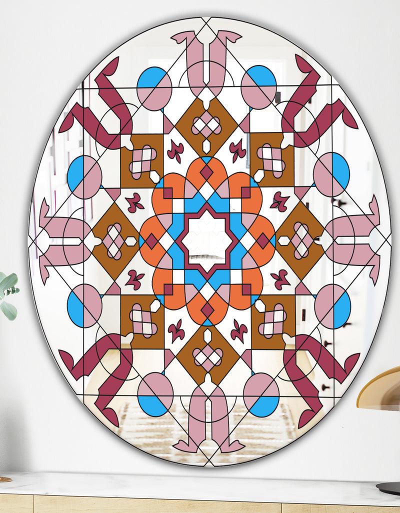 DesignQ Shades Of Red Glass - Mid-Century Mirror - Oval Or Round Wall Mirror