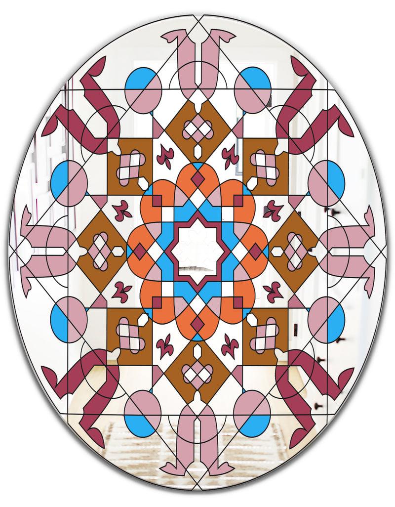 DesignQ Shades Of Red Glass - Mid-Century Mirror - Oval Or Round Wall Mirror