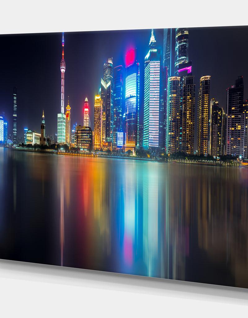 DesignQ Shanghai Colorful City Skyline - Cityscapes Photography On Wrapped Canvas