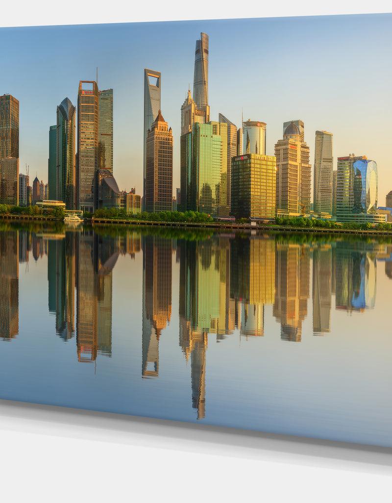 DesignQ Shanghai Huangpu River At Sunset - Modern Cityscape Wall Art