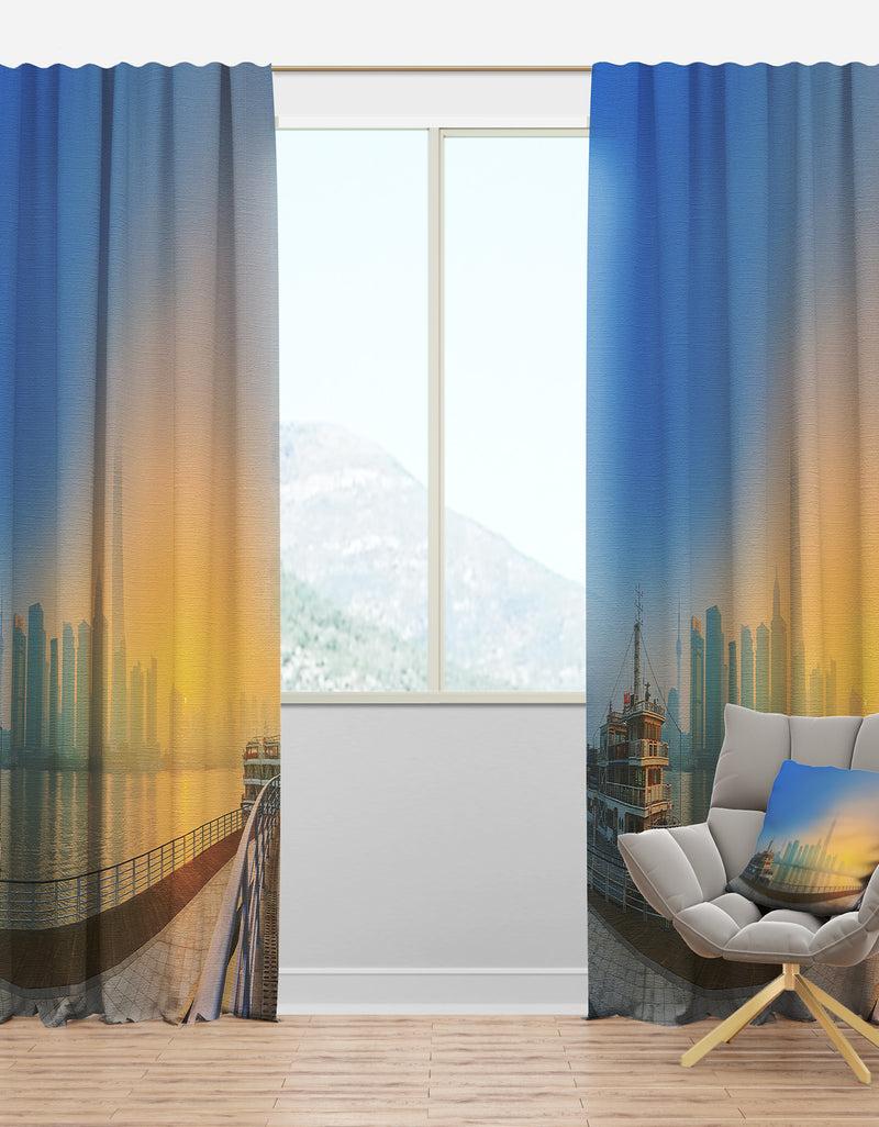DesignQ Shanghais Night with Lights - Cityscape Curtain Panels