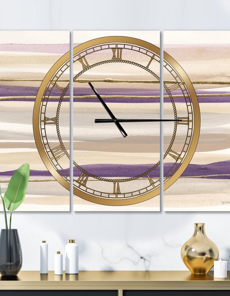 DesignQ Shape of Glam Purple I - Glam 3 Panels Oversized Wall CLock